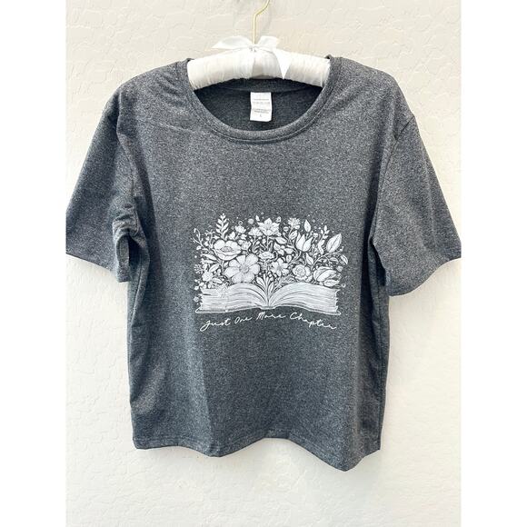Gray Floral Book Graphic Tee Just One More Chapter | Size Large - Picture 1 of 6